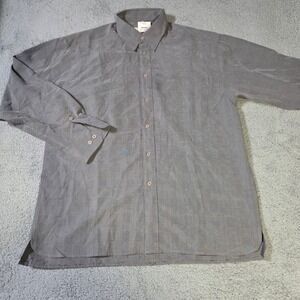 Cumran Mens L Button Down Shirt‎ Grey Micro Plaid Long Sleeve Polynosic Blend